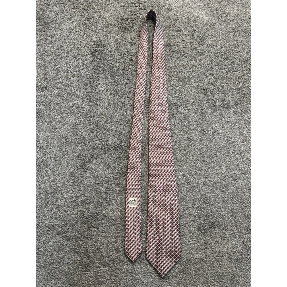 Hermes‎ Silk Tie Red Blue Geometric Pattern 7760